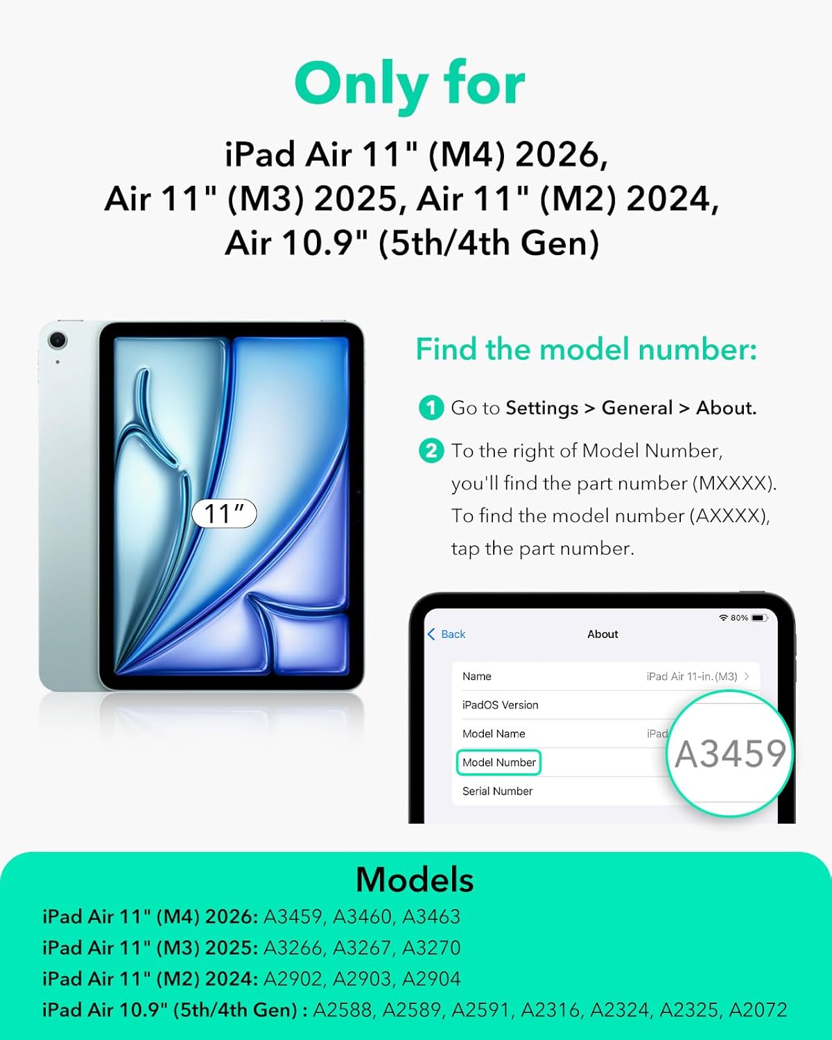 ESR 11 Inch M4/M3/M2 (2026/2025/2024), 5th/4th (2022/2020), for iPad Air Case iPad Air Gen Case Vertical Stand Cover