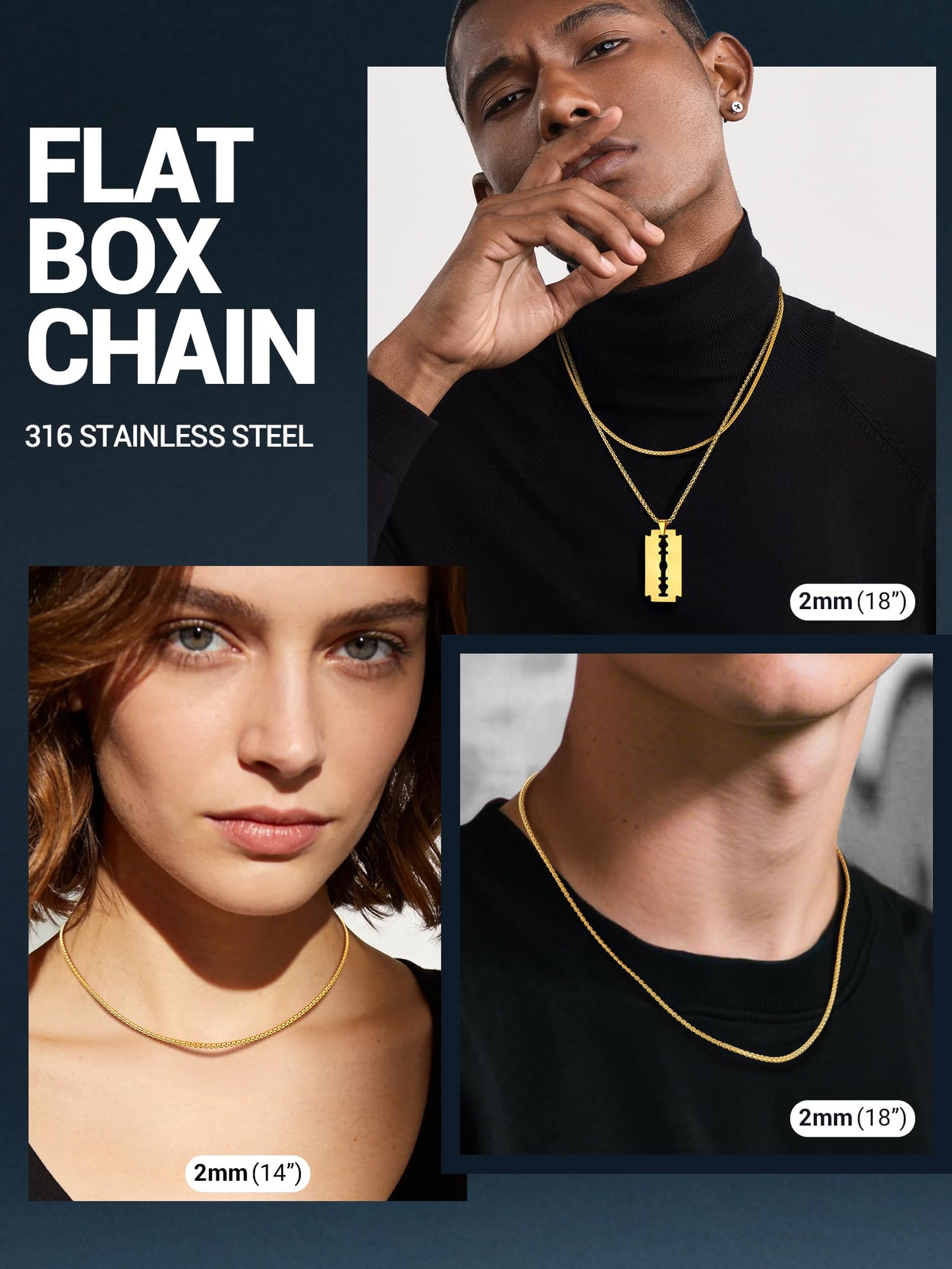 PROSTEEL Thin Gold Chain Necklace 2mm Long Chain Necklace Stainless Stee Male Jewelry 28inch