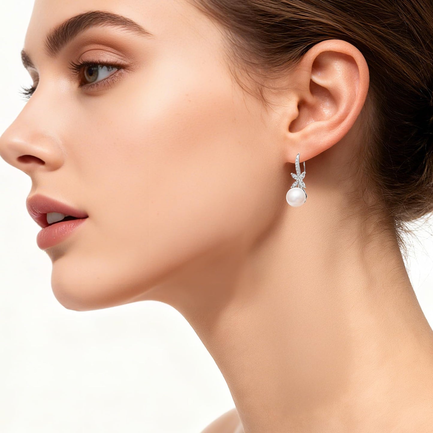 BAMIKI Pearl Drop Earrings for Women - 925 Sterling Silver 18k Gold Plated Hypoallergenic White Freshwater Cultured Pearls Ear Hook Earrings with Cubic Zirconia Jewelry Gifts for Mother Wife