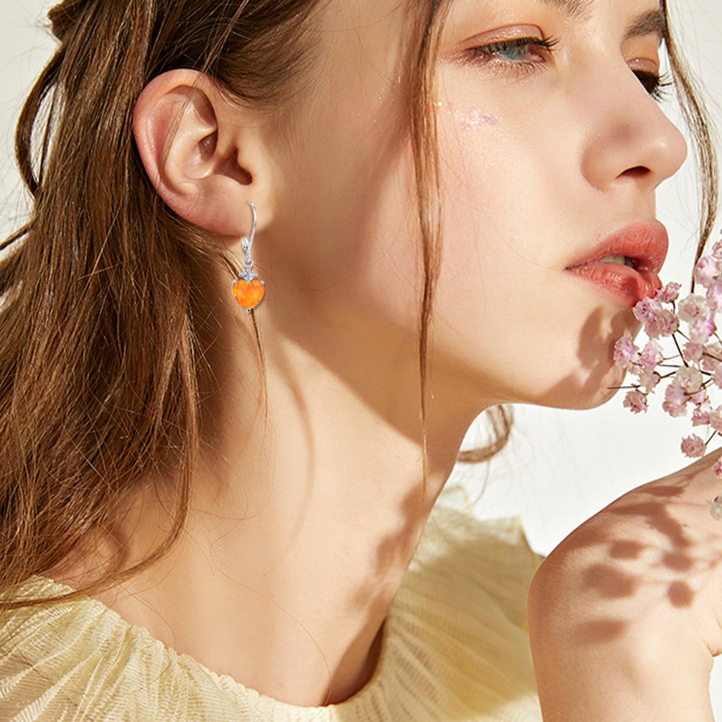 Heart Opal Earrings, S925 Sterling Silver Orange Opal Drop Earring Jewelry Gifts for Women for Best Friend