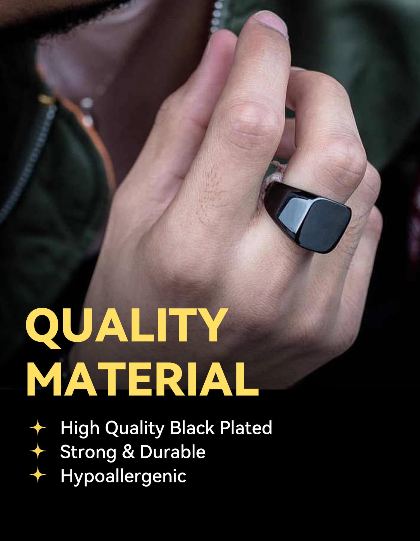 ChainsHouse Black Signet Rings for Men Women Solid Polished Stainless Steel Biker Ring Gift for Dad Size 14