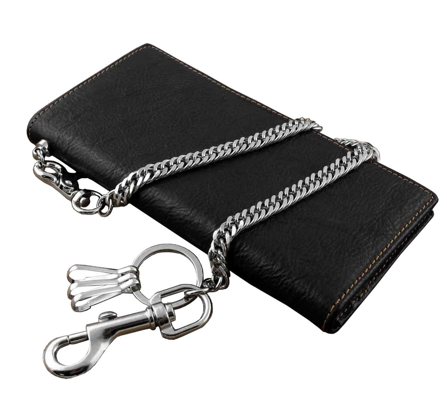 Real Leather Mens Biker Card/Money Long Wallet Purse W/Jeans Key Chain