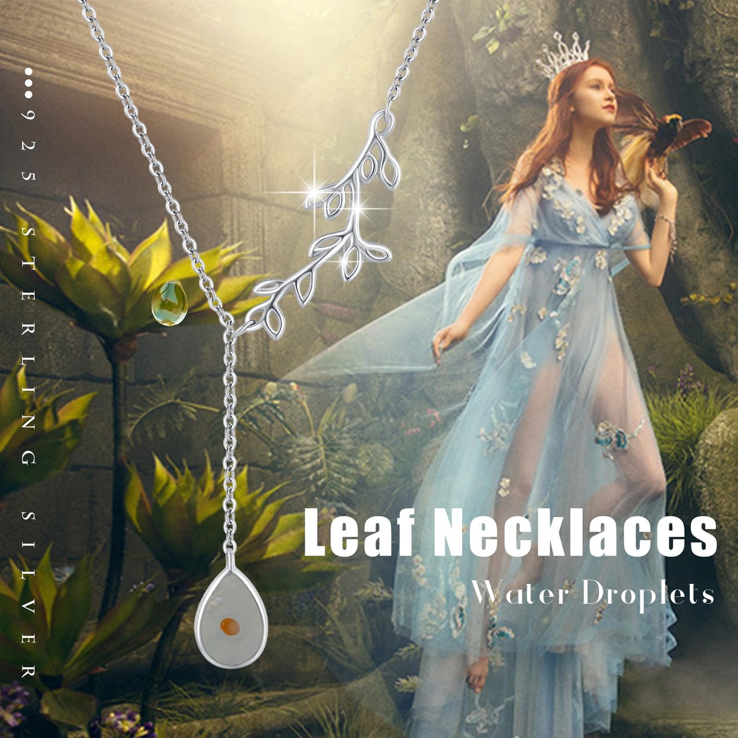 Silikepa Leaf Necklace for Women 925 Sterling Silver Leaf Pendant Y Necklace with Mustard seeds Jewelry Gifts for Women