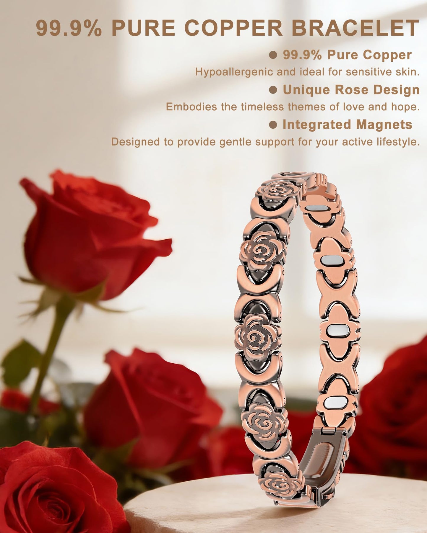 vapeples Ultra Strength Magnetic Bracelets for Women, Pure Copper Bracelet for Women, 5000 Gauss, Adjustable Sizing, Women's Bracelets With Built-in Magnets, Gift Packaging, Fashion Jewelry Gift