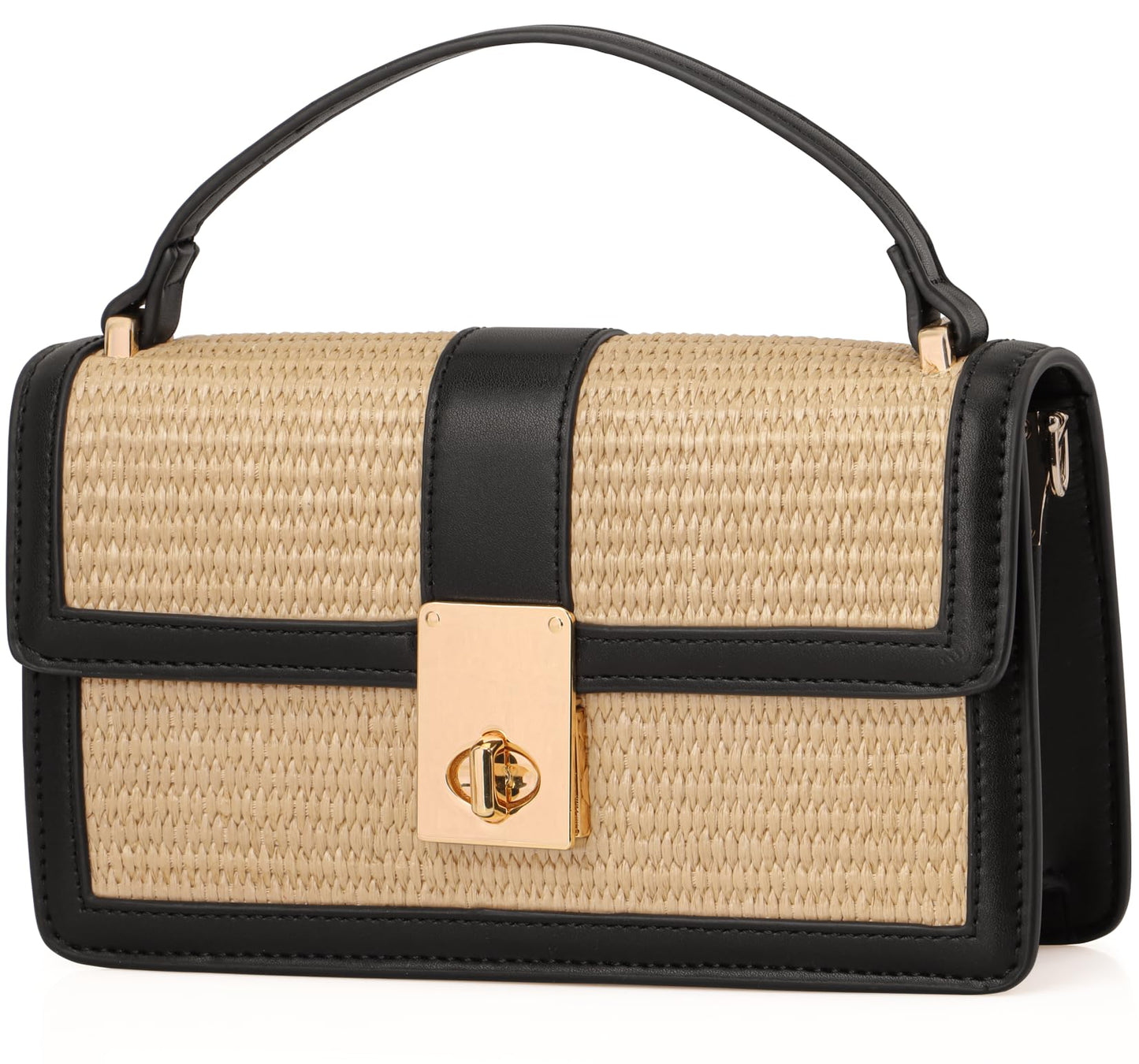 MOJISOLO Straw Crossbody Bag for Women Top Handle PU Leather Shoulder Purse with Adjustable Strap Black