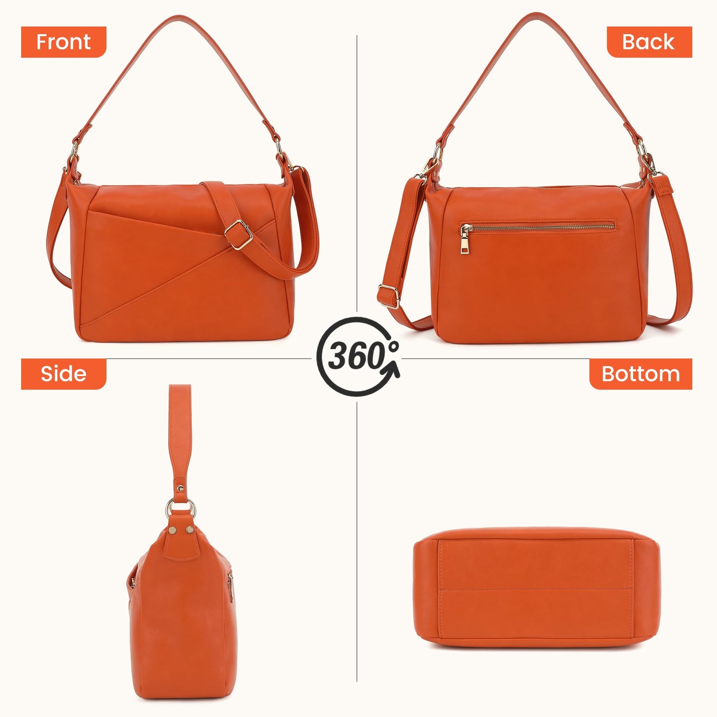 KOGTLA Crossbody Purses for Women with Adjustable Strap, Ladies Medium Vegan Leather Shoulder Bags, Hobo Handbags Sunny Orange