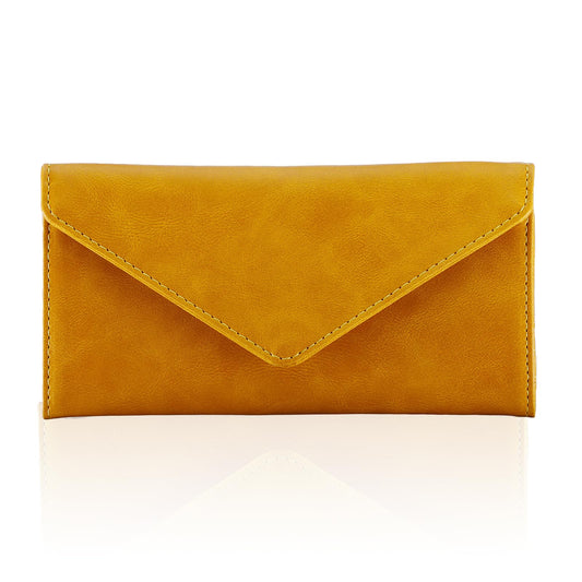 HAWEE RFID Credit Card Holder Wallets, Envelop Style, Vegan Leather, 2 ID Windows, 1 Coin Pocket, Long Clutch, Ginger