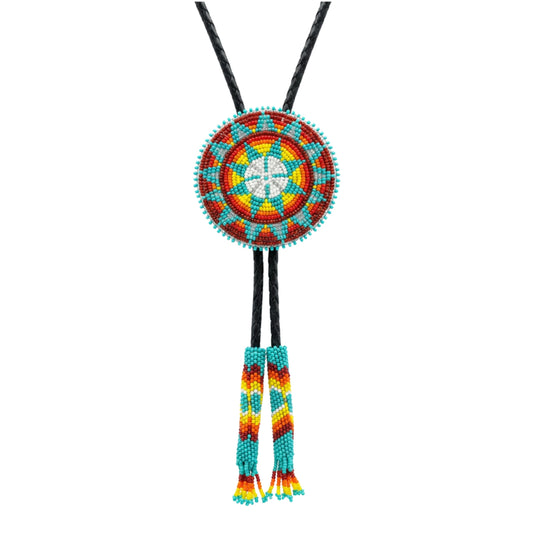 La Vivia Bolo Tie Men Country Western - Native American Handmade Turquoise Beaded - Cowboy Wedding Formal Necktie - Leather Cord Southwestern Vintage Adjustable Turquoise Dress Rodeo