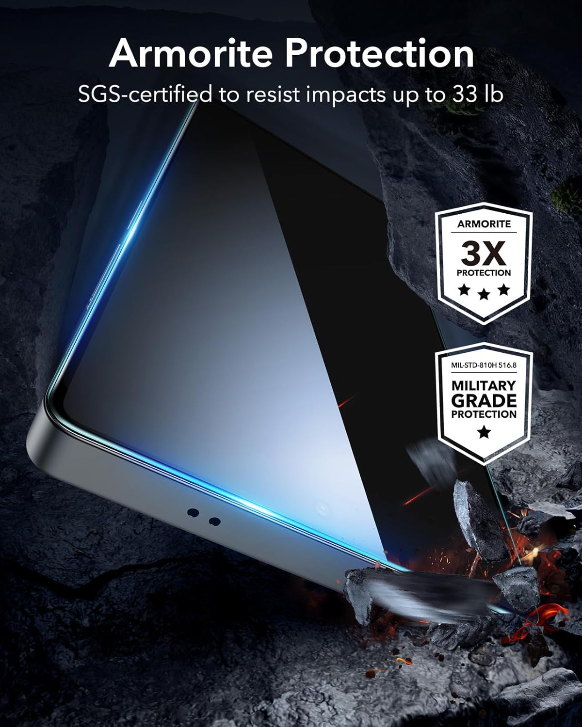 3 Pack 9H+ S26 ESR Glass for Samsung Galaxy Ultra Screen Protector, Military-Grade Protection, Shatterproof