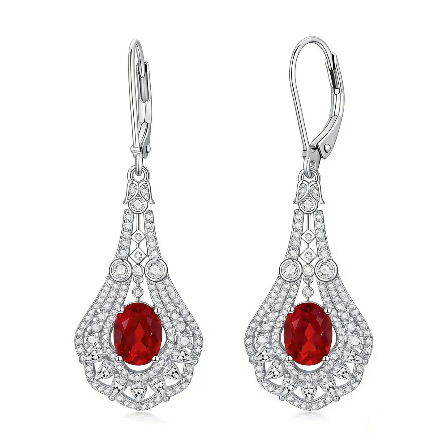 Lvoryance 1.5CT Genuine Garnet Earrings 925 Sterling Silver 6mm * 8mm Oval Cut Red Garnet Drop Earrings for Women