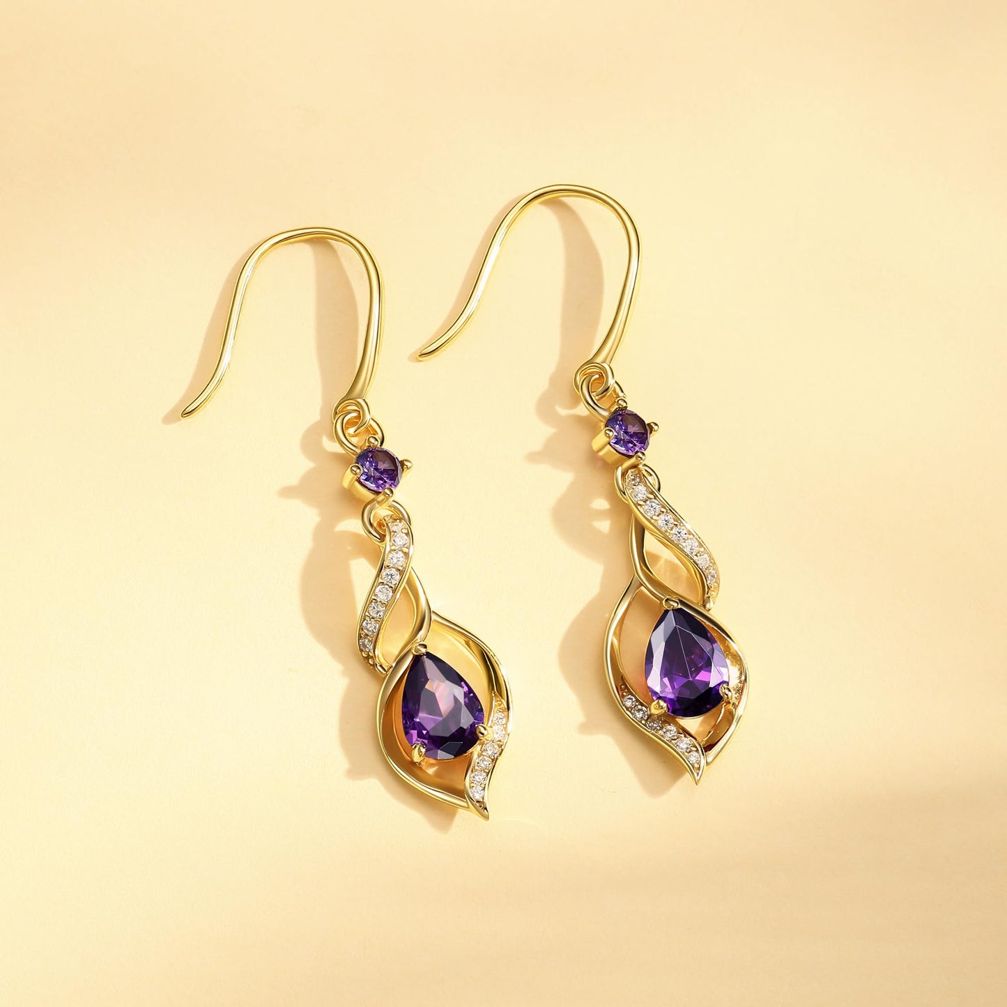 FANCIME 14K Gold Plated February Birthstone Dangle Earrings for Women Teardrop Amethyst Earrings S925 Sterling Silver infinity Love Birthday Gifts for Mom Women