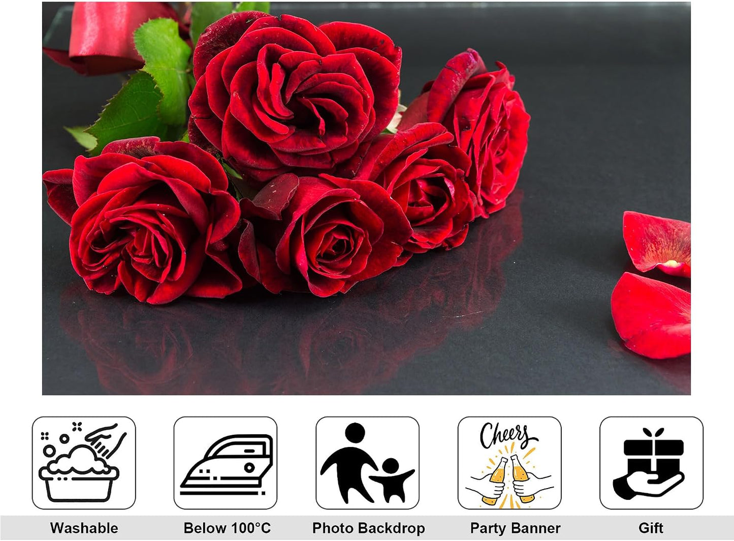 KeyWork 10x7ft Red Rose Bouquet Backdrop Fresh Bloom Petal Photography Background for Valentine's Day Gift Party