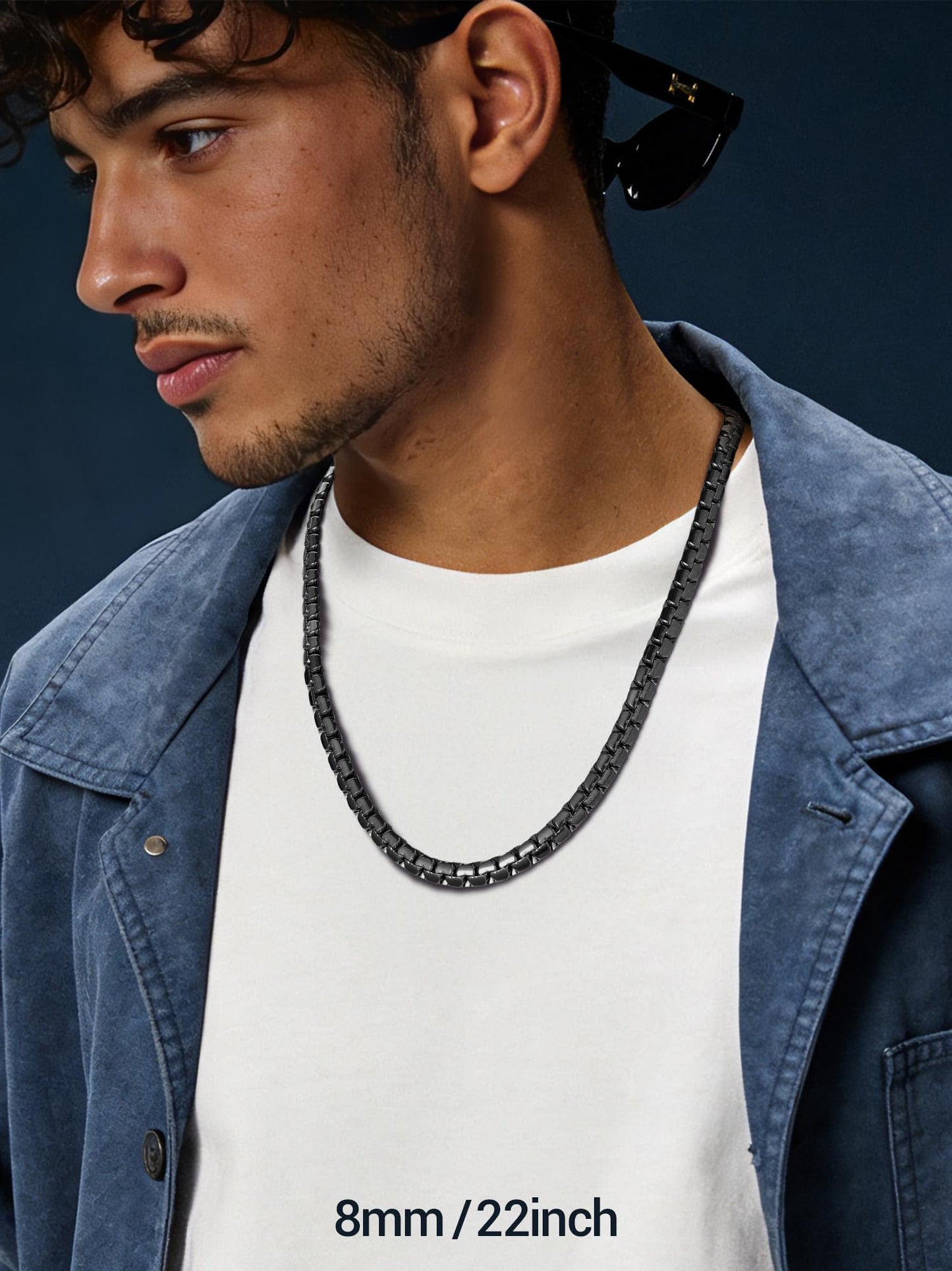 PROSTEEL Black Chain Stainless Steel Necklace Anti-Discoloration 8mm Chunky Flat Box Necklace for Mens Jewelry