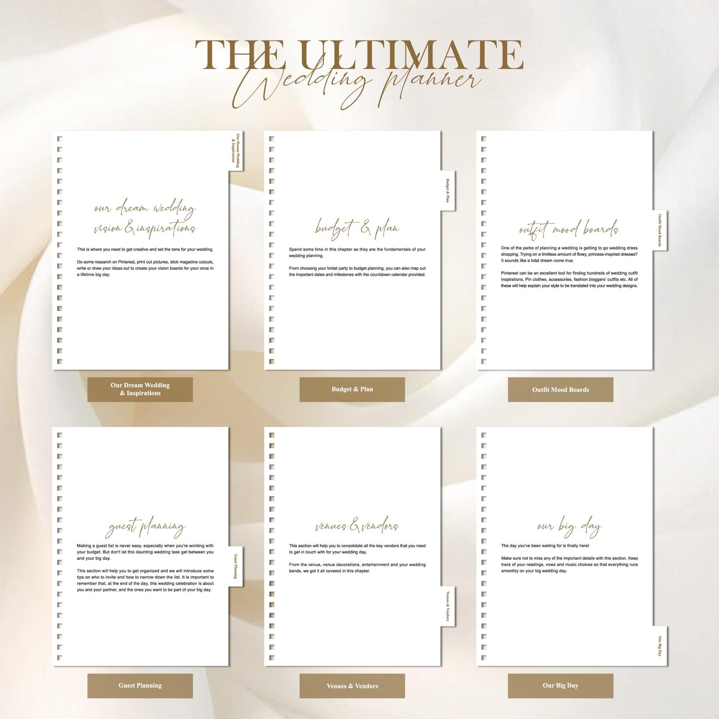 WeddingGiftsWedding Wedding Planner Book and Organizer for Bride - Elegant Linen Cover Wedding Planning Binder with Checklists,Pockets & Calendars,Perfect Engagement Gifts for Couples(Apricot)