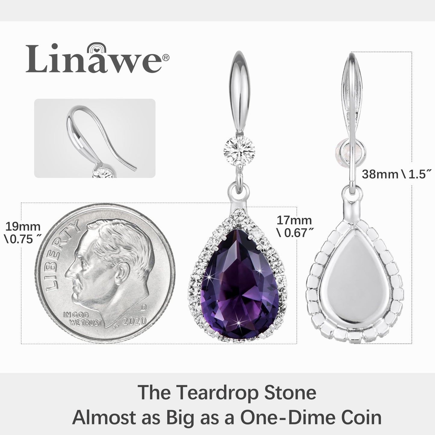 Linawe Silver Purple Dangle Earrings, Amethyst Crystal, Imitation Diamond Drop Chandelier Earrings for Women Trendy, Rhinestone Teardrop Dangly Earrings, Wedding Jewelry Set