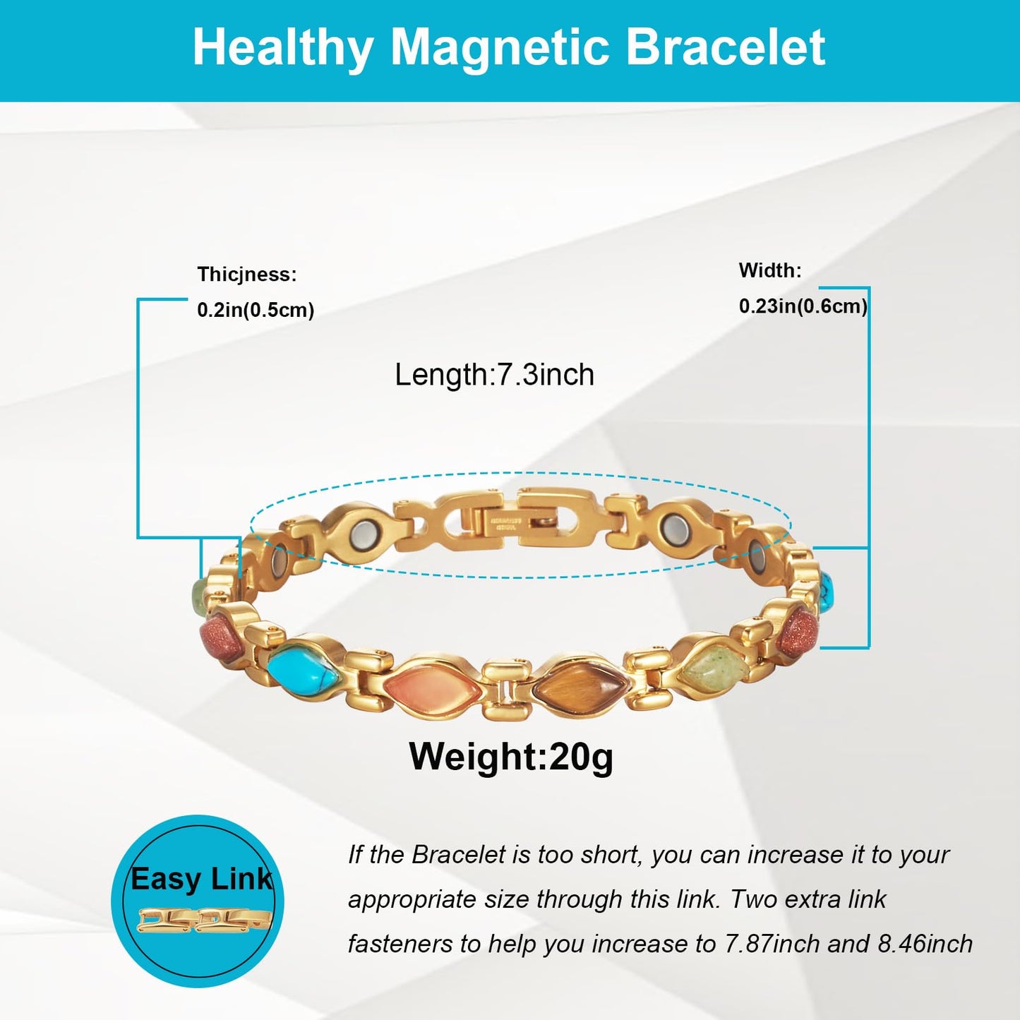 EnerMagiX Magnetic Bracelets for Women, Gold Stainless Steel Magnetic Bracelet, Fashion Magnetic Jewelry (0092G1)