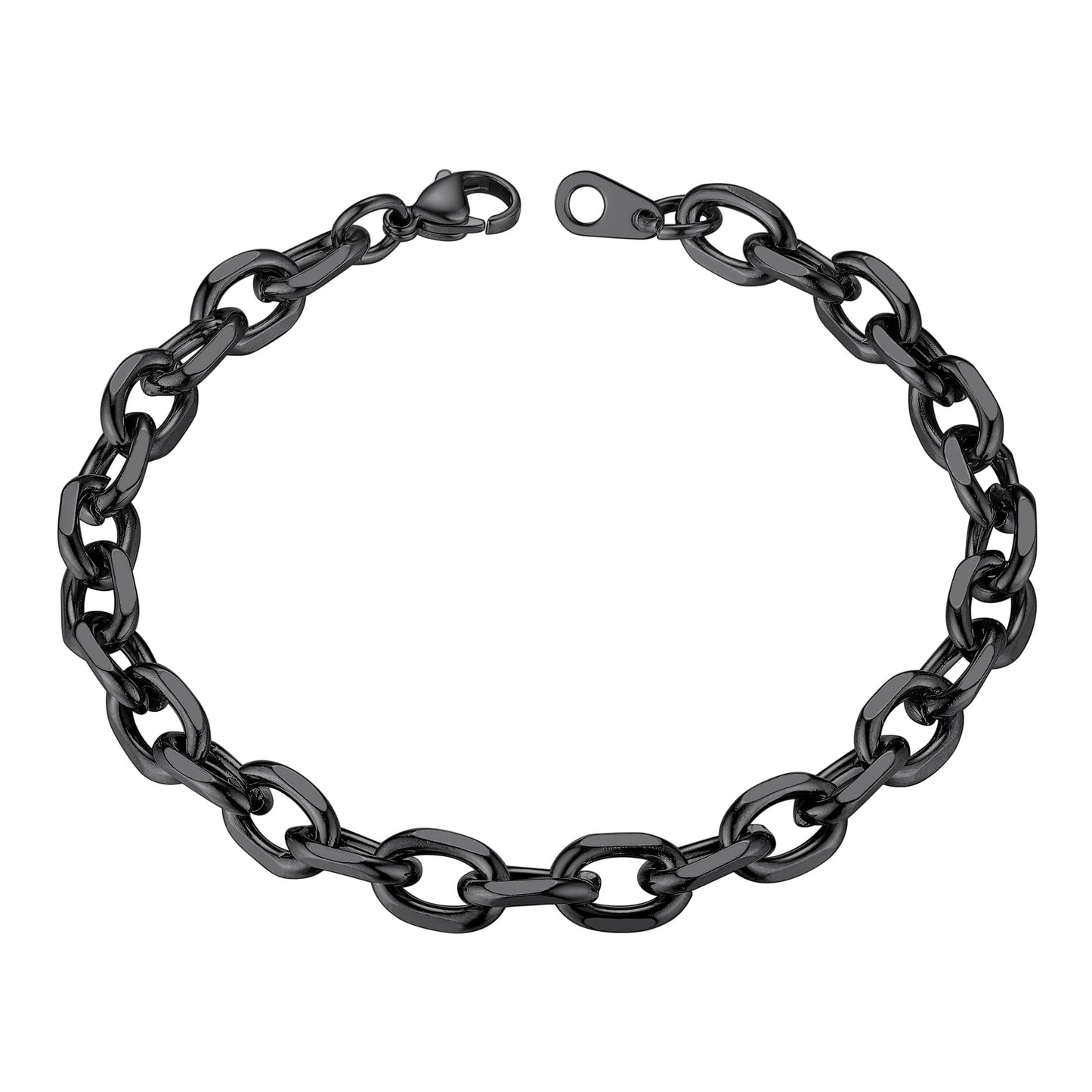 ChainsHouse Stainless Steel Rolo Link Bracelet for Women Men Black 7mm 8.3 inch Punk Rapper Cable Wrist Chain Bracelet