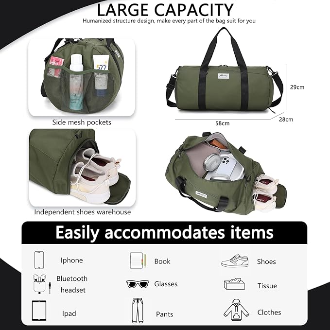 BE SMART Waterproof Mens Gym Bag with Shoe Compartment, Duffle Bag with Wet Pocket for Men, Lightweight Large Sport Duffel Bag NO Tpu Pocket for Overnight Weekender, Fitness, Swim, Boxing,Travel