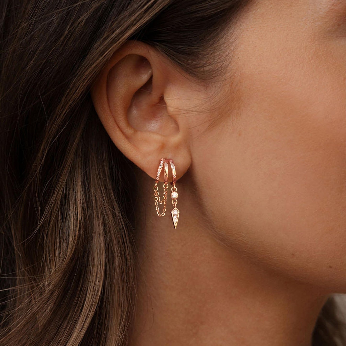 SELSHE Rose Gold Earrings for Women,Long Dangle Drop Earrings Hypoallergenic Statement Hoop Earrings for Women Trendy Rose Jewelry Women's Accessories