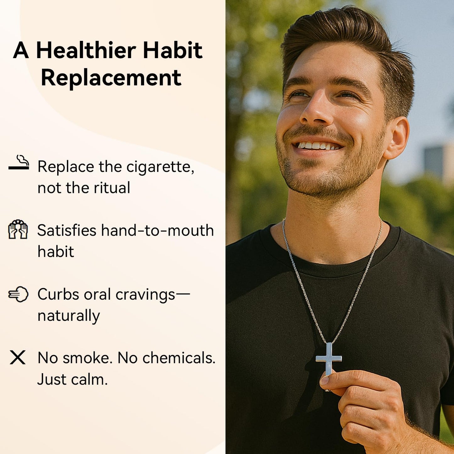 FUNPAR Cross Breathing Necklace for Anxiety Relief and Relaxation, Breathlink Design Quit Smoking Aid, Stainless Steel Mindfulness Tool to Calm, Stylish Wellness Gift for Adults(Silver 4:6)