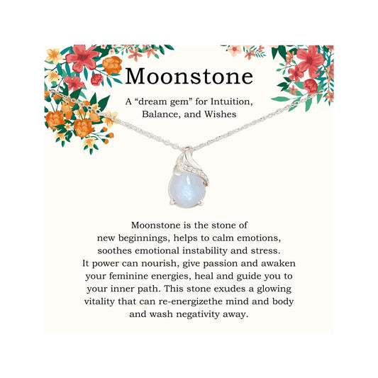 AnalysisyLove Sterling Silver Moonstone Necklace, New Beginnings, Inspirational Gifts for Women, Moonstone Jewelry, Best Friend Birthday Gift ideas