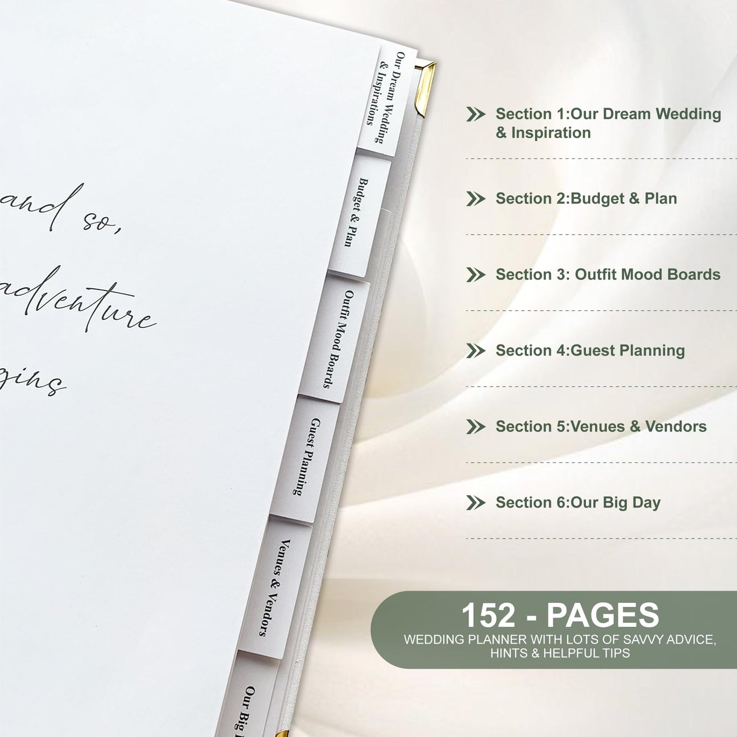 LADY&HOME Wedding Planner Book and Organizer - Wedding Planning Book for Bride,Linen Binder with Countdown Calendars & Checklists - Perfect Engagement Gifts for Couples - Green & White Floral