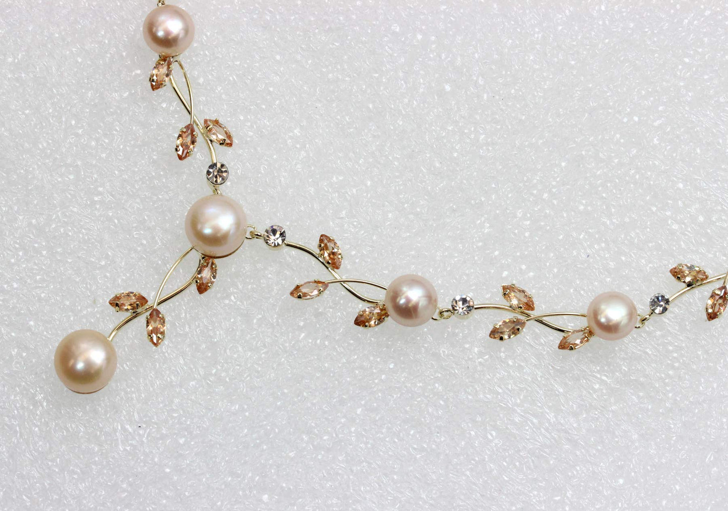Faship Champagne Brown CZ Crystal Pink Genuine Freshwater Pearls Floral Necklace Earrings Set - Topaz Color Brown
