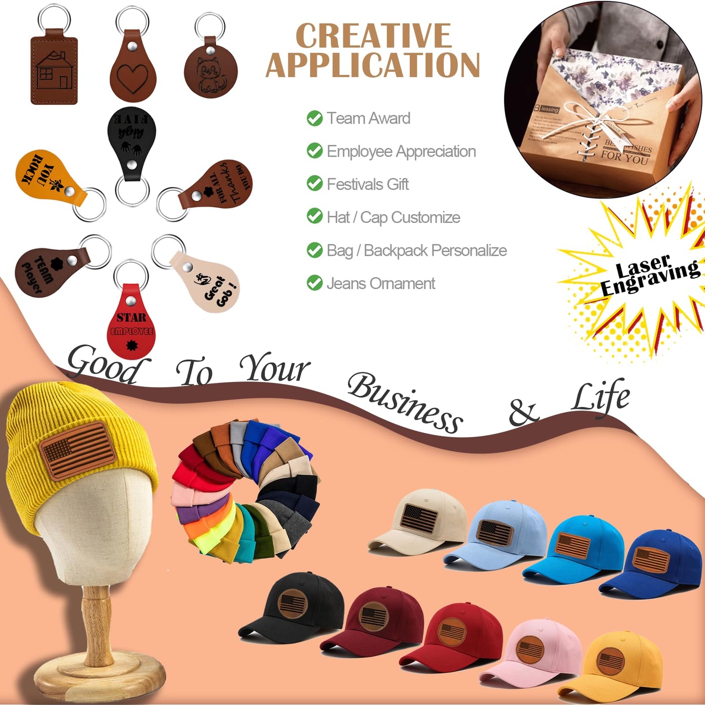 iFForce Laser Engraving Blanks - 60pcs Leatherette Khaki & Brown Hat Patches - PU Leather Iron on Hat Patches for DIY Custom Laserable Engravable Craft Gifts