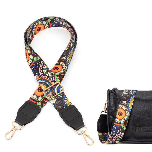 Aeiruo Purse Strap, 1.5" Cowhide Head Wide Shoulder Bag Strap Adjustable Replacement,Jacquard Embroidery Crossbody Bag Straps (Colorful Flower)