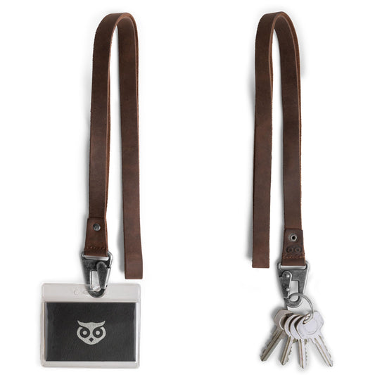 Hide & Drink, Lanyard Keychain for Men and Women, Neck Strap with Hook, ID Holder, Clip to Attach to House, Apartment, Car Keys, Full Grain Leather, Handmade, Bourbon Brown