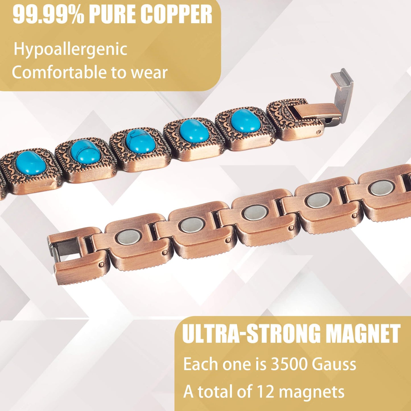 MagVIVACE Copper Bracelet for Women and Joint, Turquoise Magnetic Bracelets with Magnets, Mother's Day Jewelry Gifts