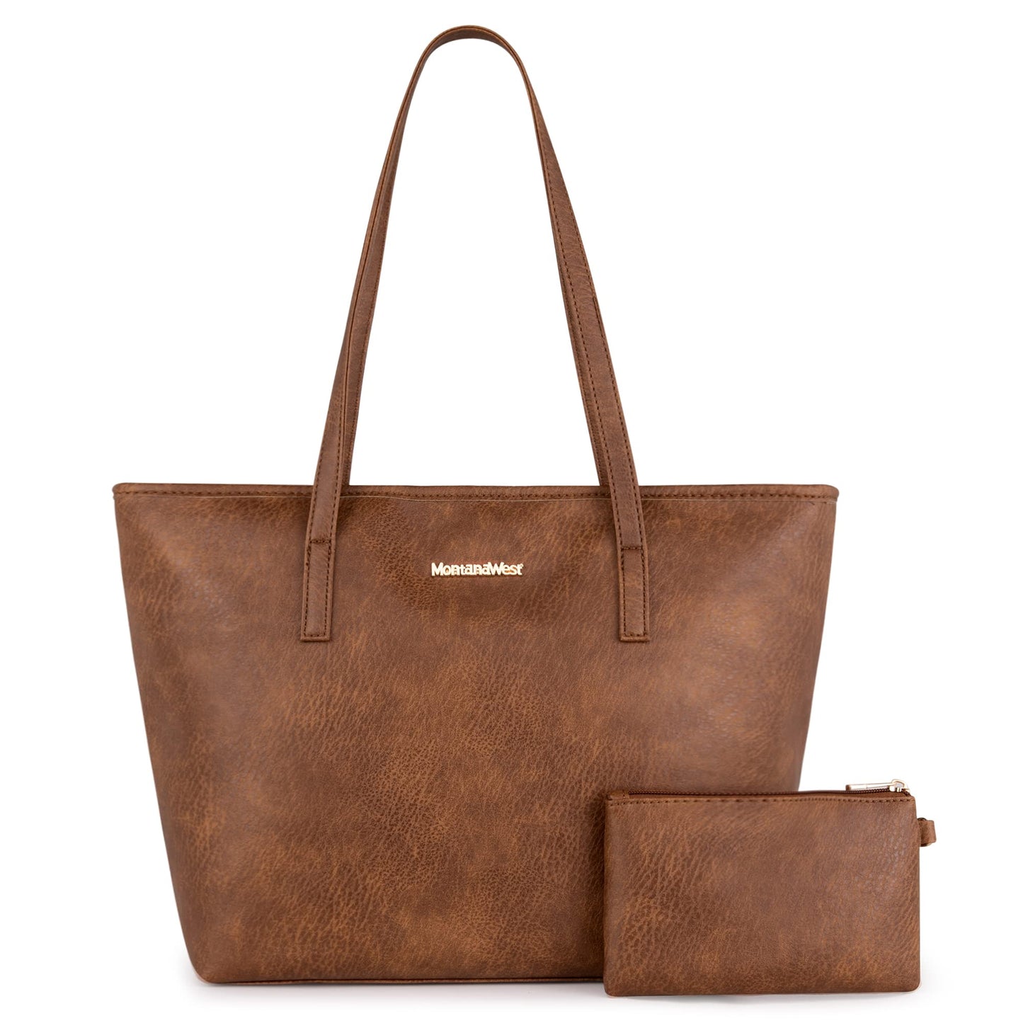 Montana West Purses for Women Large Everyday Bag Work Tote Bag PU Leather Laptop Shoulder Bag with Wallet Pouch, Big Capacity Office Handbag for Travel Daily Use City Tote MWC-HB-028-BR