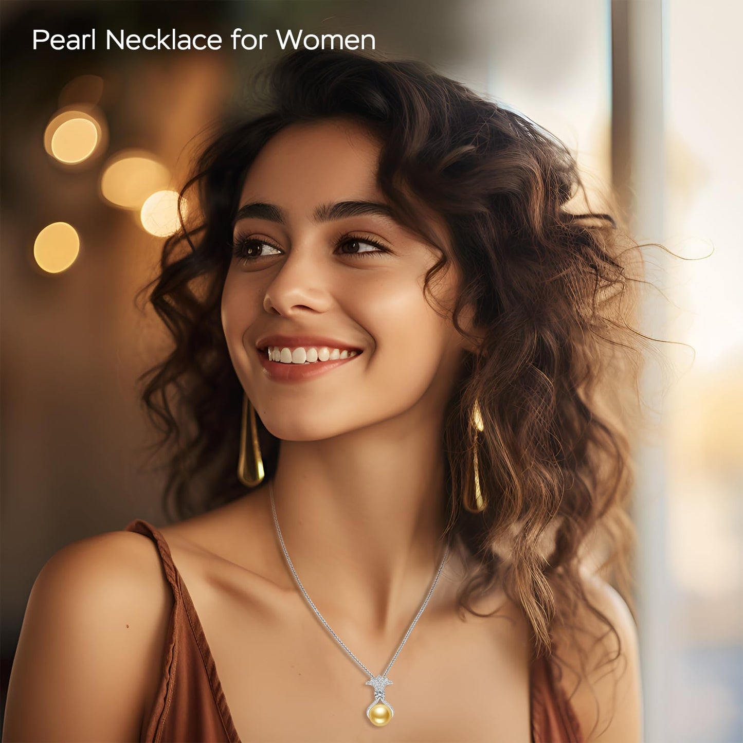 Pearl Necklaces for Women, Anniversary Birthday Gifts for Wife, Mom, Dauhter, Girlfriend, Grandma (Golden10-11mm)