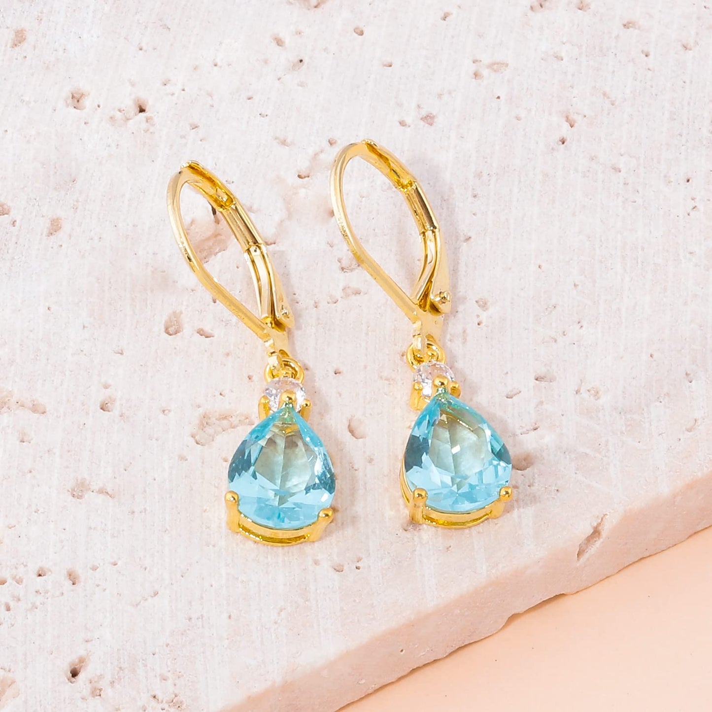 CiNily Leverback Dangle Earrings for Women 14K Gold Plated Drop Earrings Blue Cubic Zircon Fashion Teardrop Hoop Earrings Hypoallergenic Mothers Day Jewelry