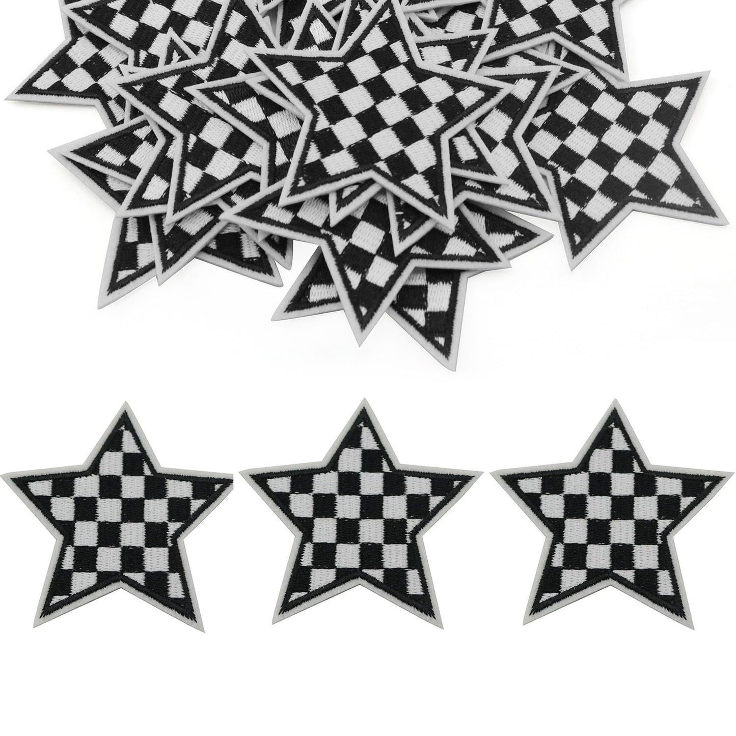 XGNG 20pcs Black and White Star Plaid Iron-On Fabric Patch Clothes Decoration Embroidery Patch