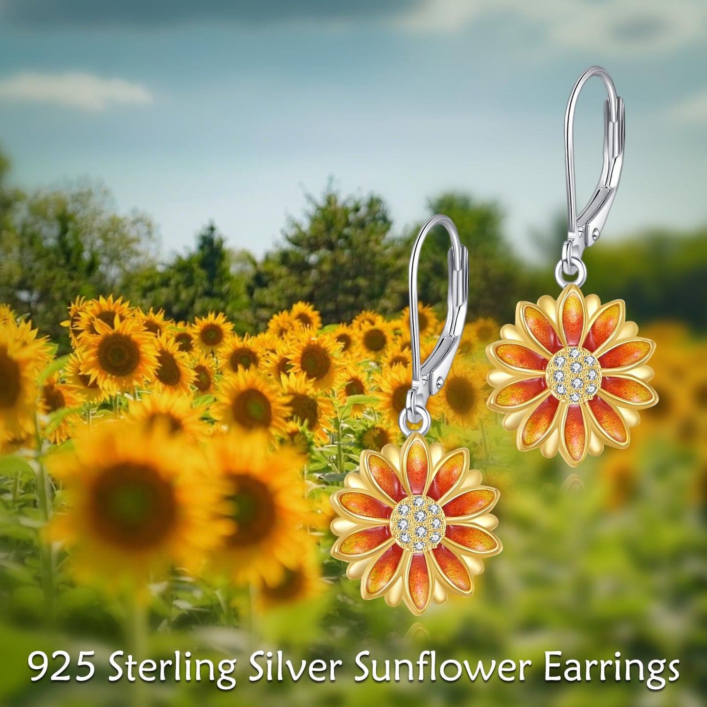 TIGER RIDER Sunflower 925 Sterling Silver Leverback Earrings Flora Jewelry Gift for Women Birthday Christmas
