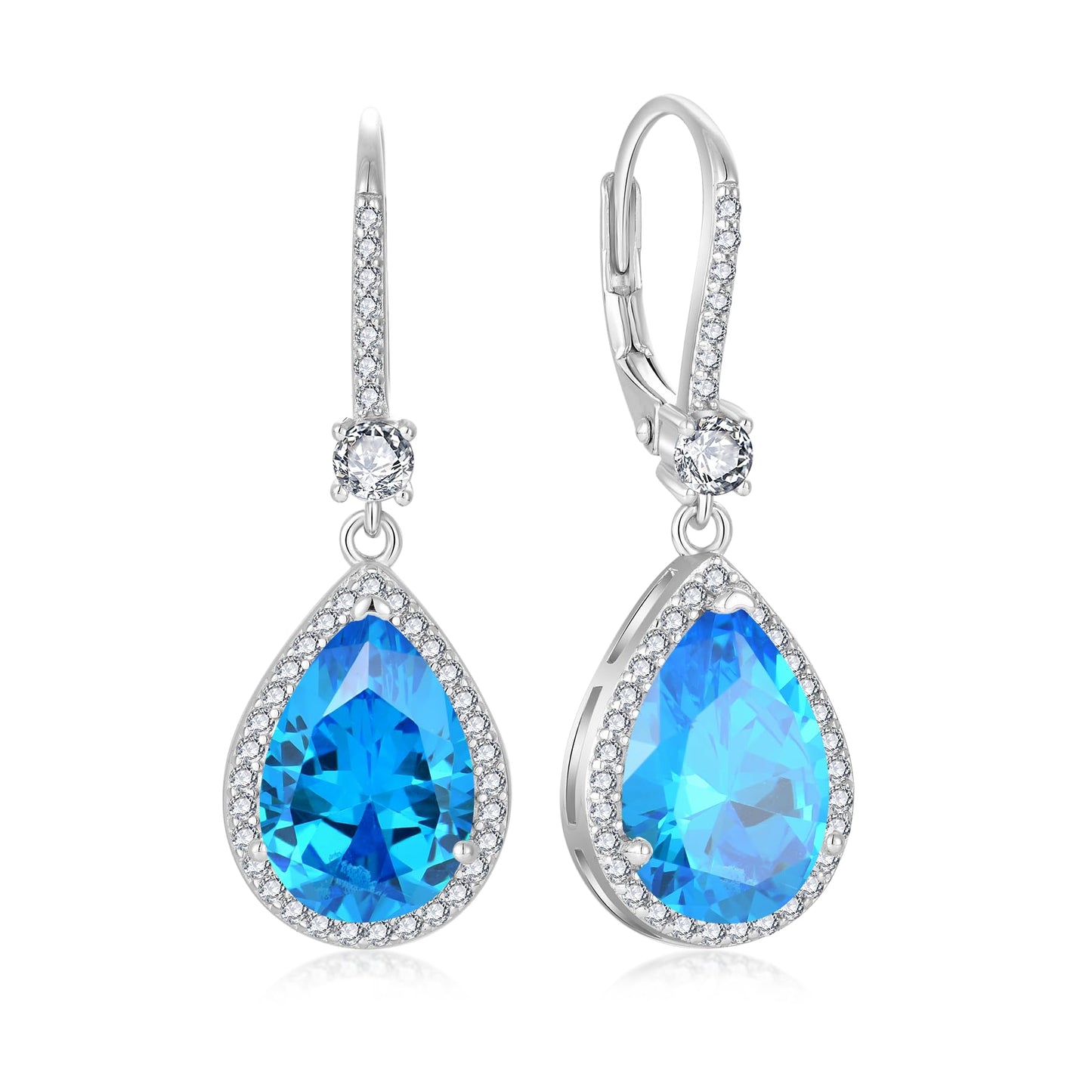 FYNSBLE Dangle Drop Earrings for Women,Sterling Silver Aquamarine Birthstone Leverback Earrings Hypoallergenic Jewelry for Women