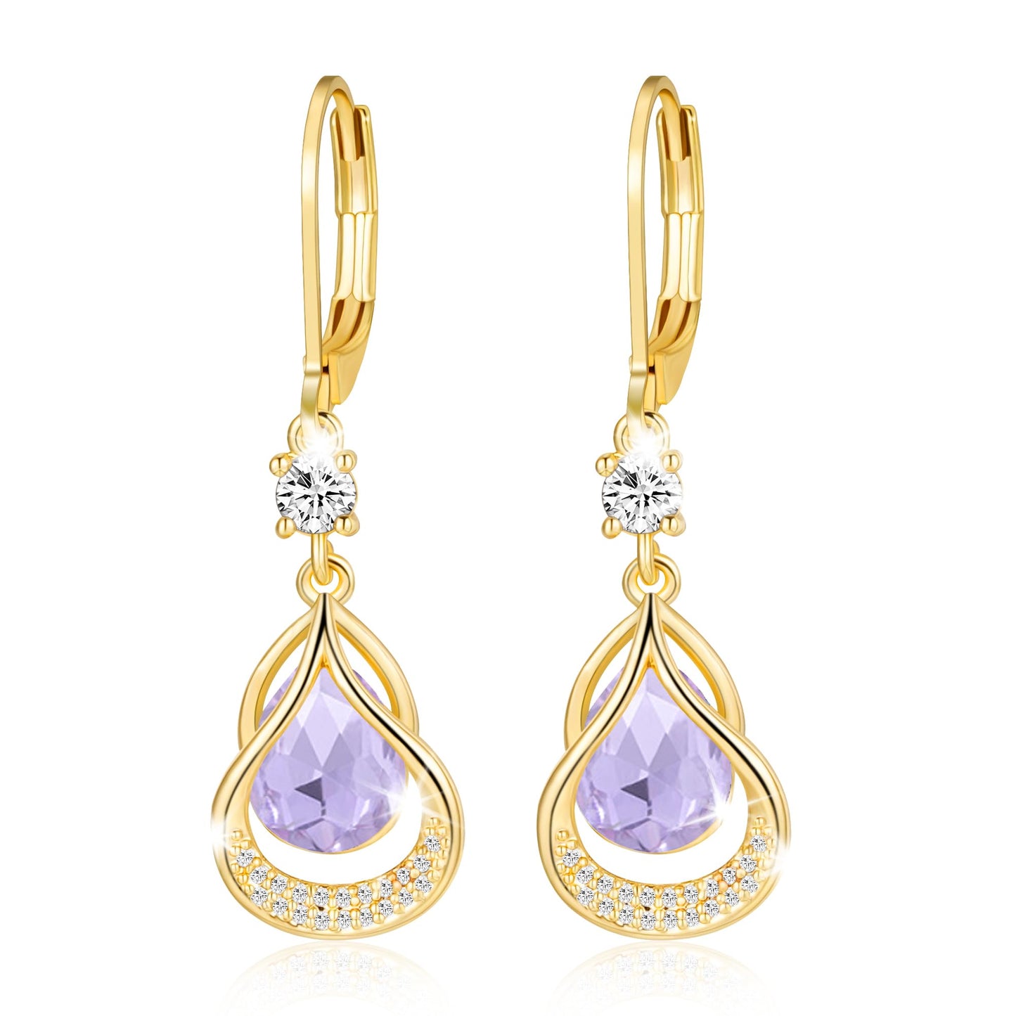Dangle Trendy Leverback Birthstone Earrings 14K Gold Plated Teardrop Dangle Earrings Jewelry Christmas Birthday Gifts for Women(Gold June)