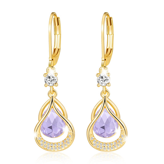 Dangle Trendy Leverback Birthstone Earrings 14K Gold Plated Teardrop Dangle Earrings Jewelry Christmas Birthday Gifts for Women(Gold June)