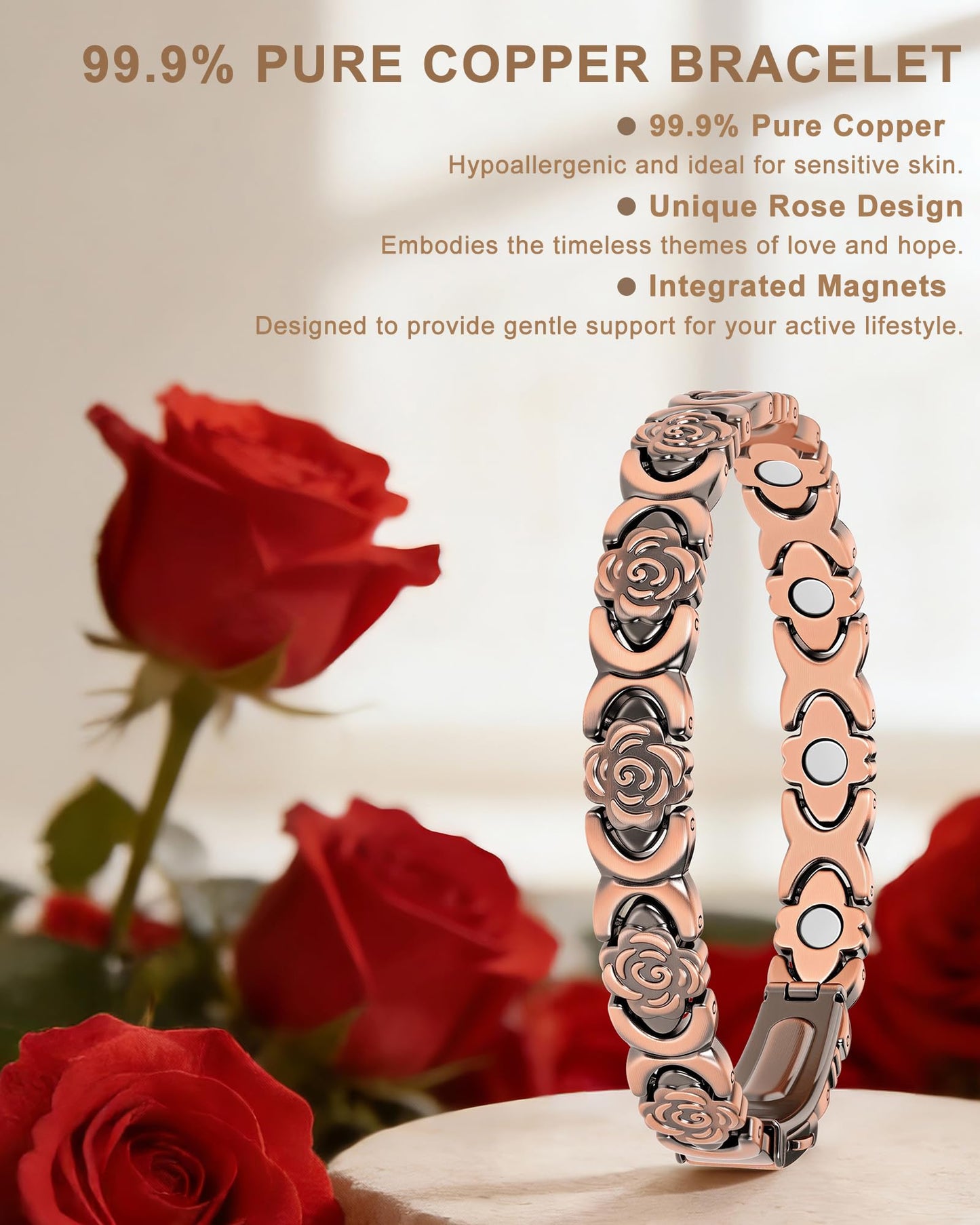 vapeples Copper Bracelets for Women, 99.99% Pure Copper Magnetic Bracelet, 3800 Gauss, Adjustable Sizing, Women's Bracelets With Built-in Magnets, Gift Packaging, Fashion Jewelry Gift.