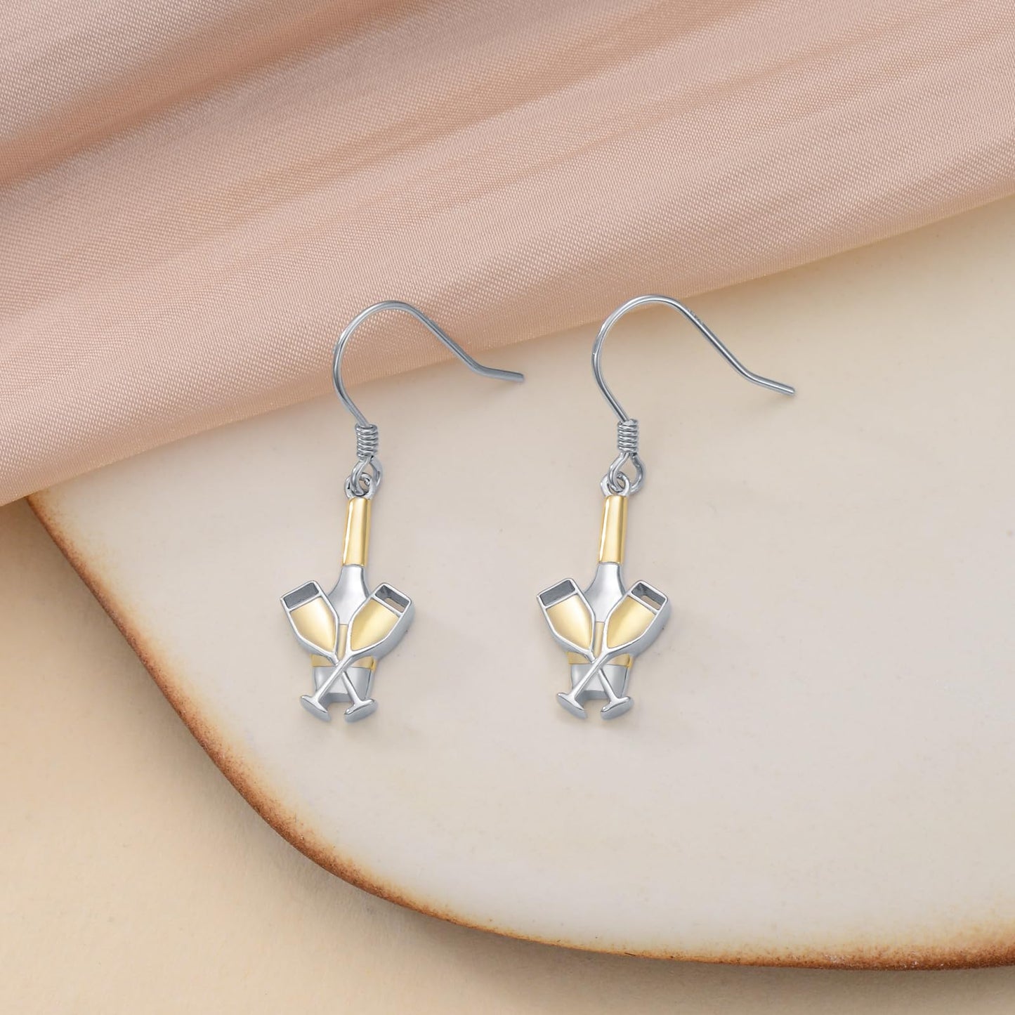 PROESS 925 Sterling Silver Champagne Earrings for Women Wine Glass Dangle Earrings Champagne Wine Bottle Earrings Christmas Mothers Day Gifts