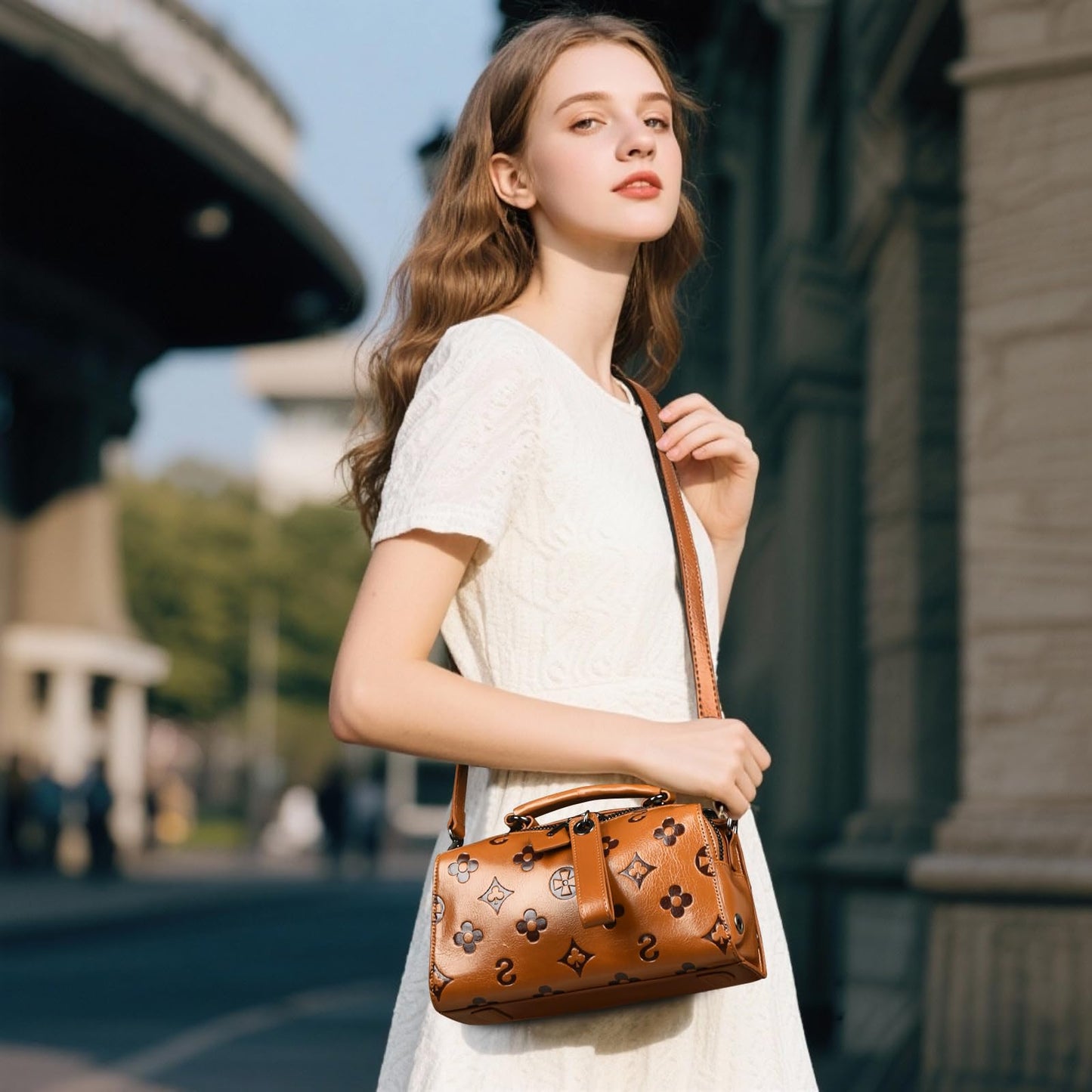 Travistar Crossbody Handbags and Purses Women - Small Retro Embossed Vegan Leather Cross Body Top Handle Handbag Women's Shoulder Bag Trendy Tote Purse Ladies Satchel Bags with Adjustable Strap Brown
