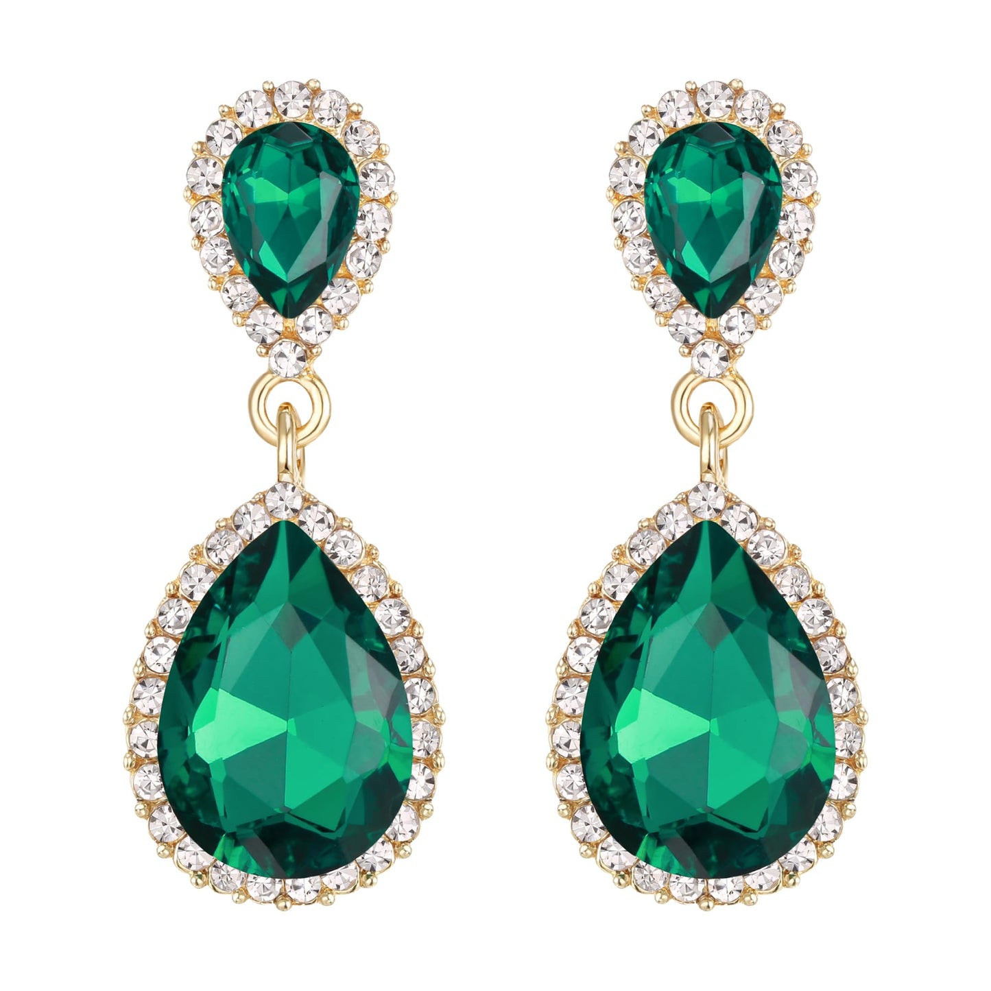 EVER FAITH Women's Austrian Crystal Wedding Tear Drop Dangle Earrings Green