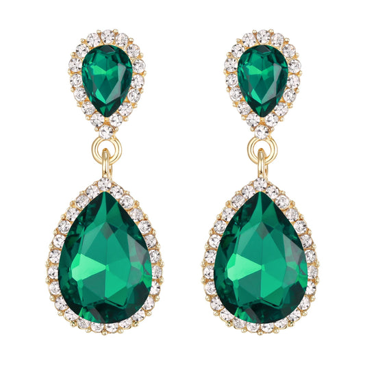 EVER FAITH Women's Austrian Crystal Wedding Tear Drop Dangle Earrings Green