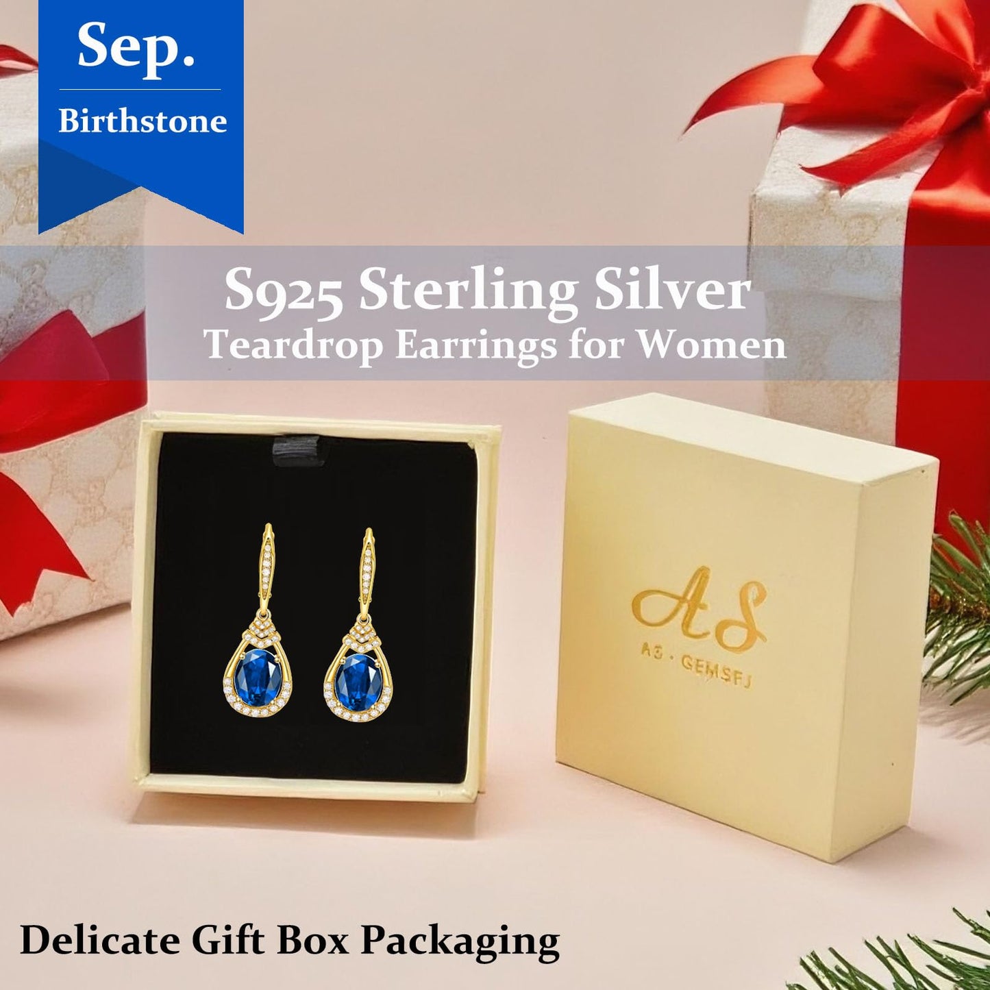 Valentine's Day Gifts for Women |18K G Plated Sterling Silver Birthstone Teardrop Leverback Drop Earring for Women Lady | Wedding Jewelry Gifts for the Bride | Hypoallergenic Oval Cut CZ Earrings (18k Gold Plated-09-Sep.-Sapphire)