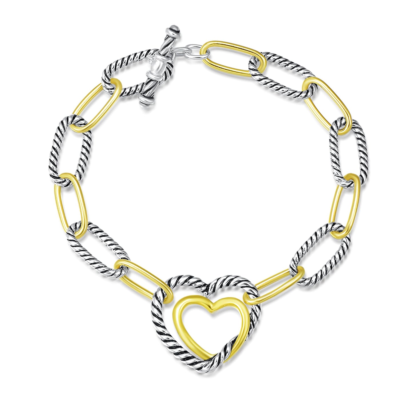 UNY JEWEL Twisted Cable Link Chain Bracelet Two Tone Heart Twisted Charm Women Jewelry Christmas Designer Inspired Look Alike Fashion