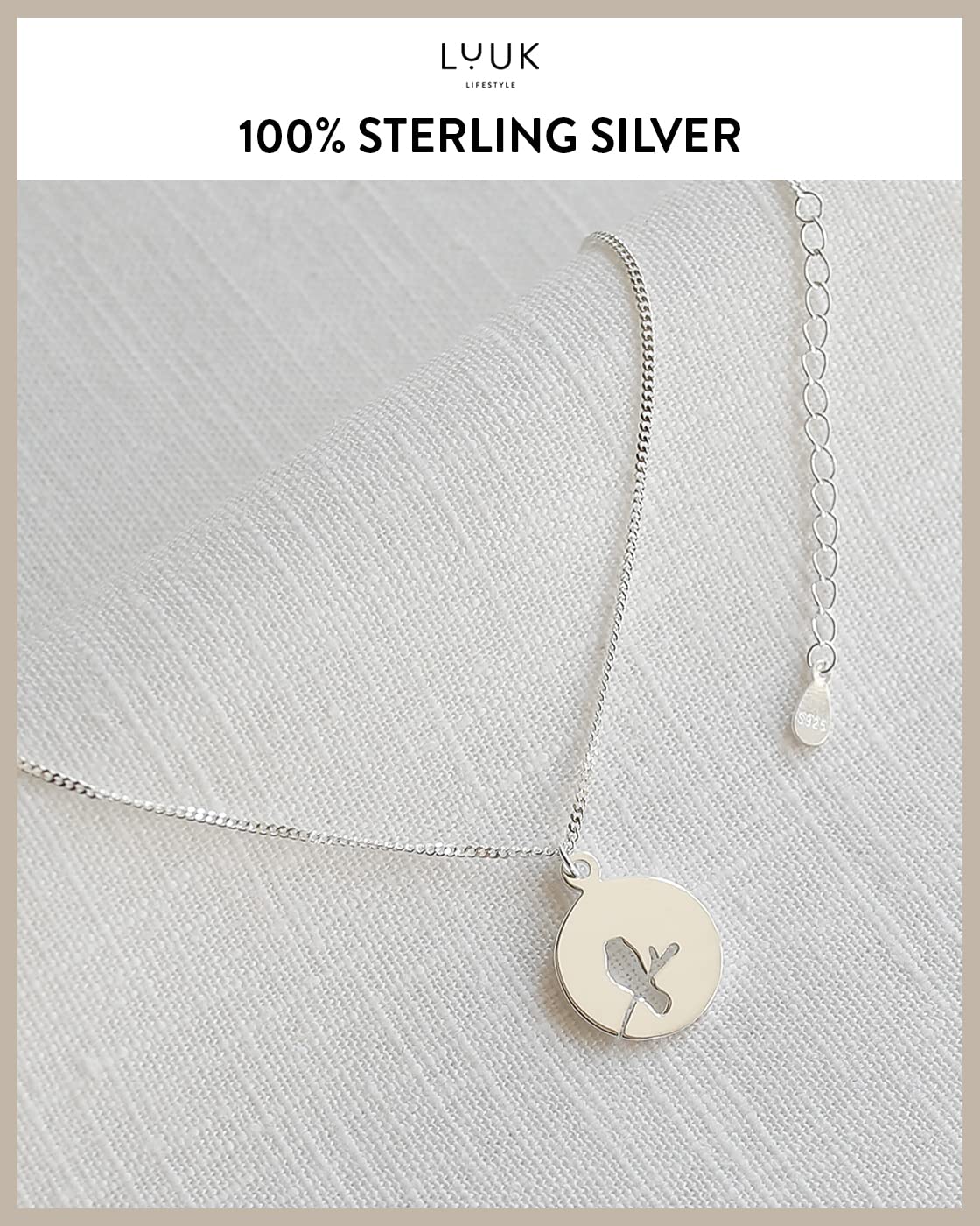LUUK LIFESTYLE Necklace in 925 sterling silver with Bird pendant and HAPPINESS gift card, lucky charm, women's jewelry, trendy look, 19” chain length, Valentine's Day gift, jewel fashion, silver