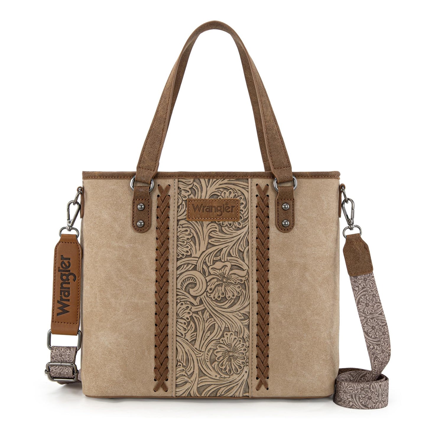 Montana West Wrangler Tote Bag for Women Western Purse Embossed Handbags Medium Satchel Retro Top Handle Shoulder Bag, Beige Purse, WG205-81134BG