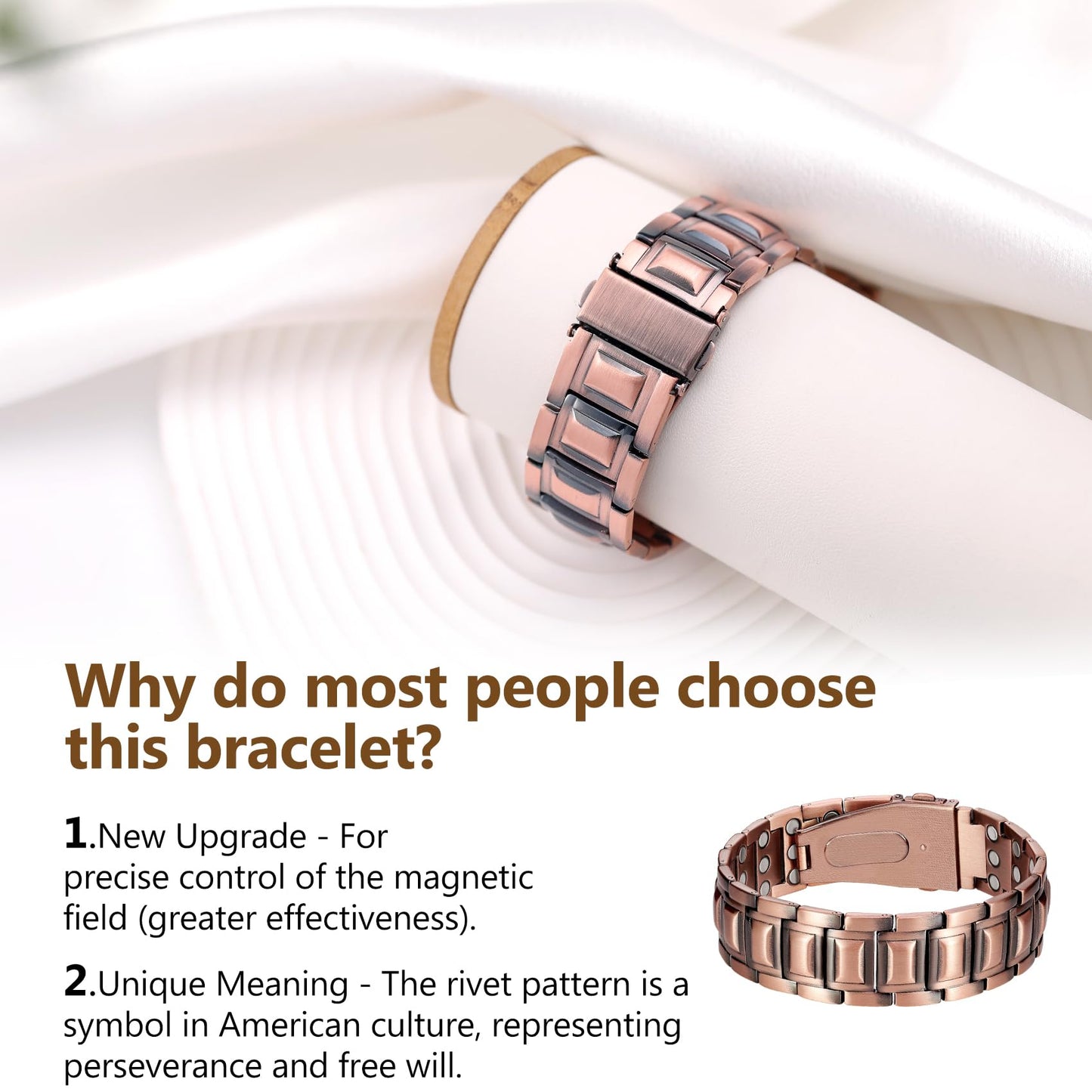 Feraco 3X Upgrade Copper Bracelets for Men,99.99% Pure Cooper Magnetic Bracelet with 3 Row Powerful 3500 Gauss Magnets,Jewelry Copper Gifts for Men