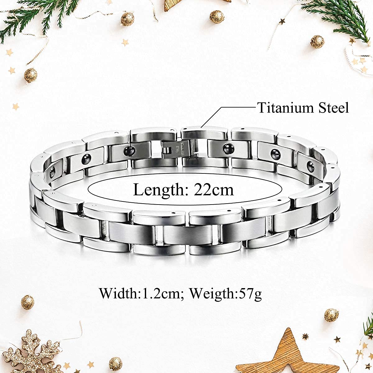 Feraco Magnetic Bracelets for Men Sleek Titanium Stainless Steel Magnetic Bracelet with Double Row 4 Elements Magnets Adjustable (Set of 2)